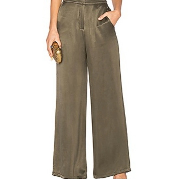 House of Harlow 1960 Olive Satin Wide-Leg Pants - Picture 4 of 7